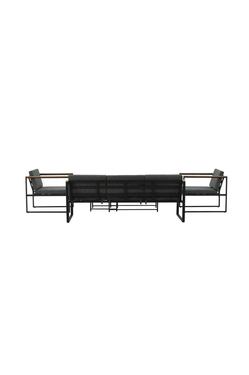 Outdoor Lounge-Sitzgruppe Dakar aus Stahl mit Sprayglas Tischplatte in Schwarz und grauen Kissen von Venture Home – Bild 7