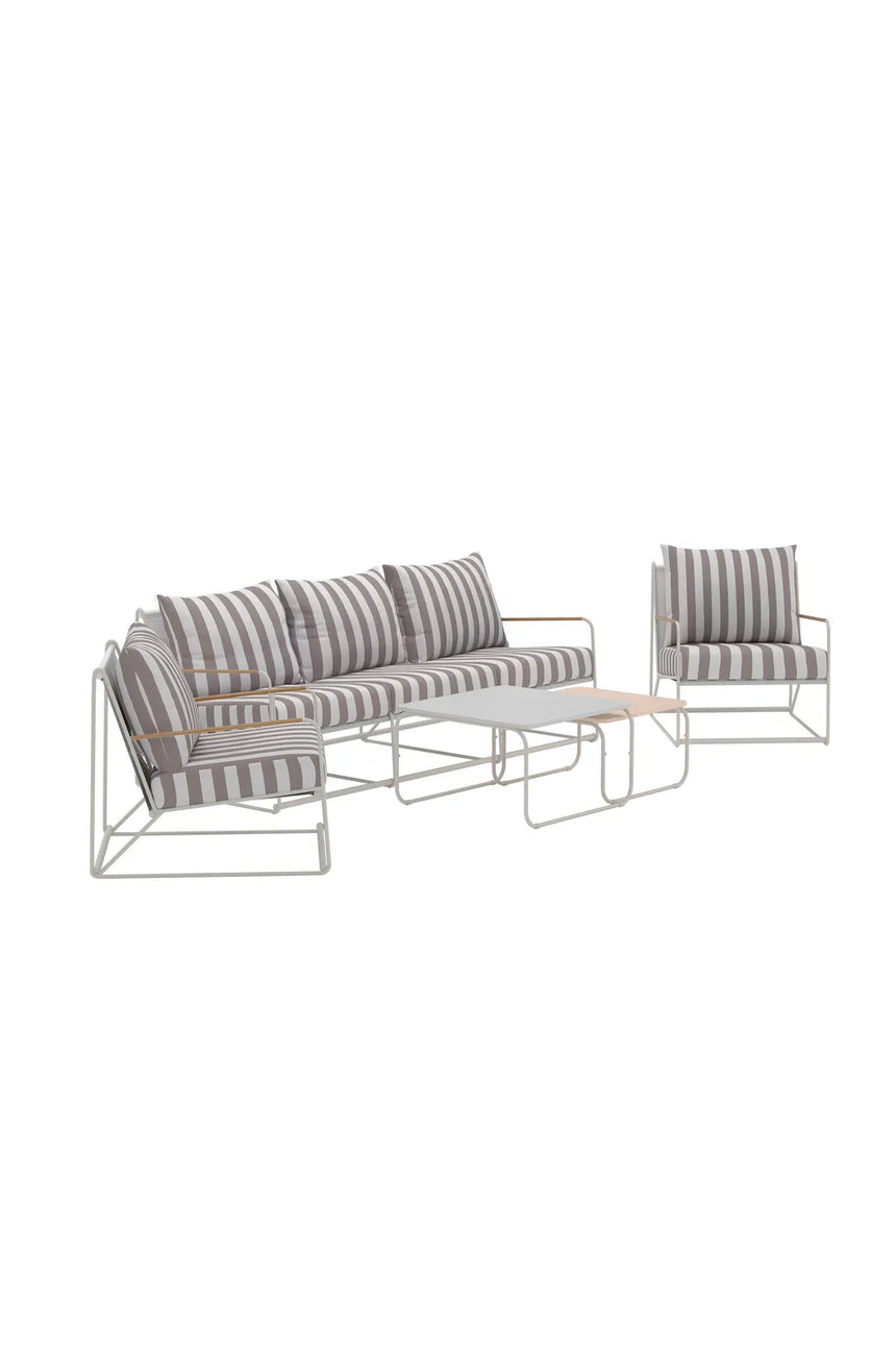 Outdoor Loungegruppe Palazzo aus Stahl mit Polyester-Textilene-Bezug in Beige White Stripe von Venture Home – Bild 2