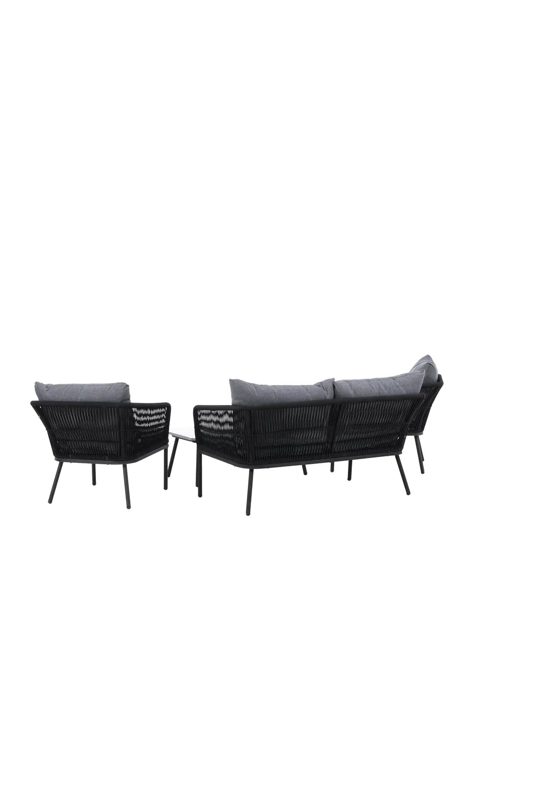Outdoor Set Lindos aus Aluminium, Polyester Seil und Zement-Tischplatte in Schwarz/Schwarz/Grau von Venture Home – Bild 6
