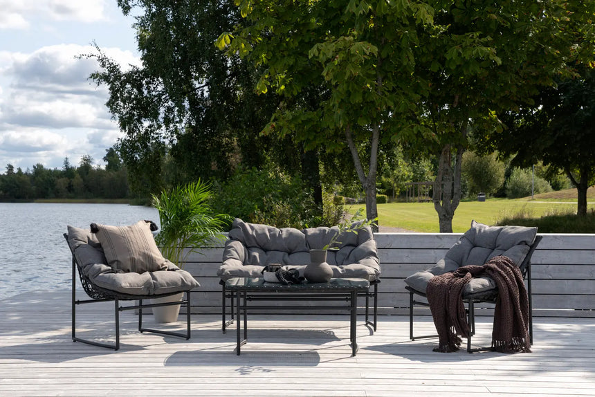 Outdoor Sofa-Set Tina aus Stahl mit Glas Tischplatte in Schwarz/Grau von Venture Home – Bild 23