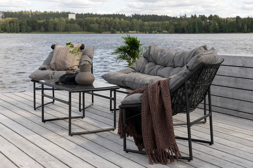 Outdoor Sofa-Set Tina aus Stahl mit Glas Tischplatte in Schwarz/Grau von Venture Home – Bild 26