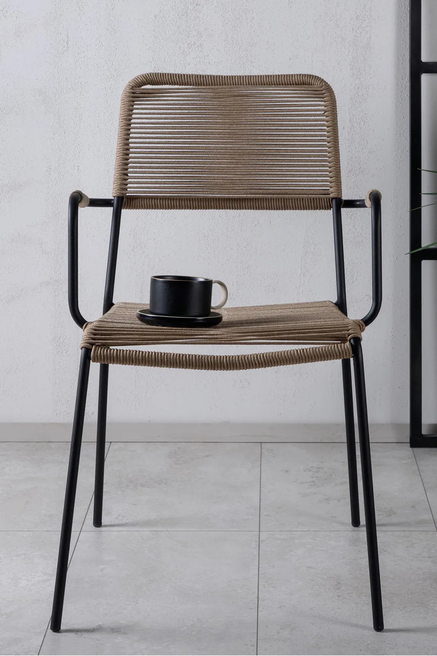 Outdoor Stuhl Lindos aus Polyesterseil und Stahl in Schwarz/Braun von Venture Home – Bild 10