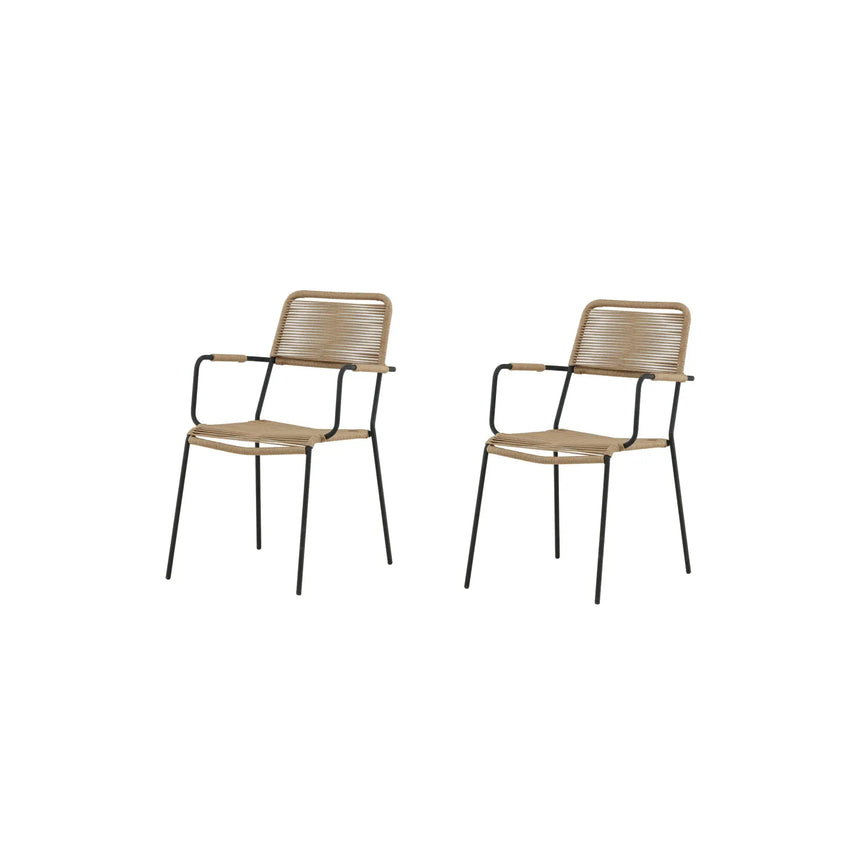 Outdoor Stuhl Lindos aus Polyesterseil und Stahl in Schwarz/Braun - ZEN ZONE Furniture