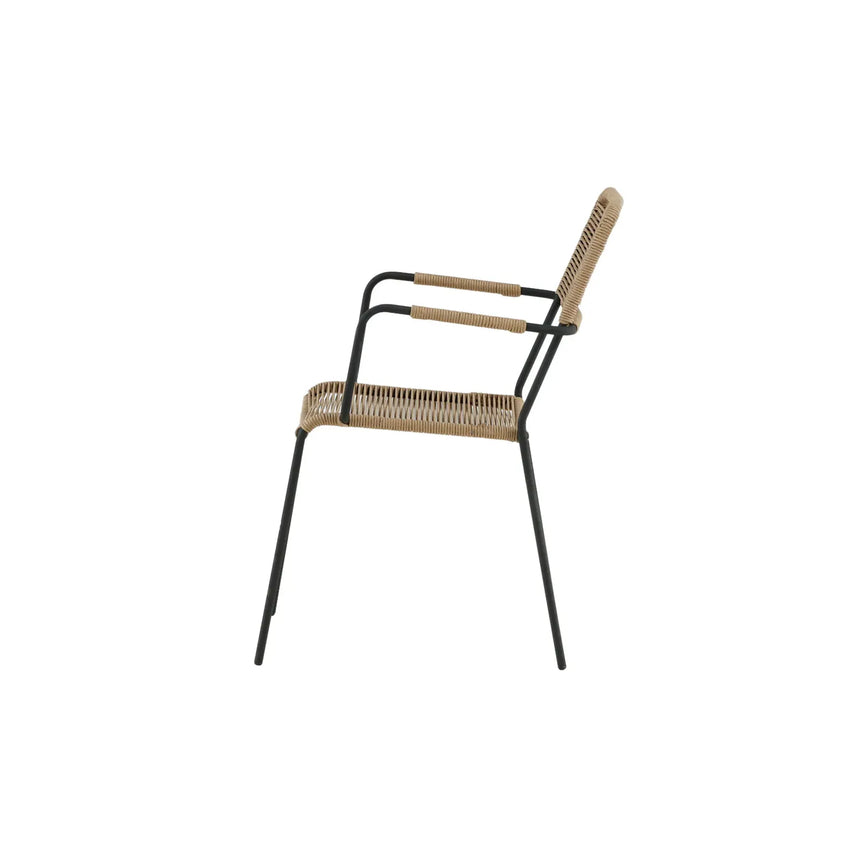 Outdoor Stuhl Lindos aus Polyesterseil und Stahl in Schwarz/Braun - ZEN ZONE Furniture