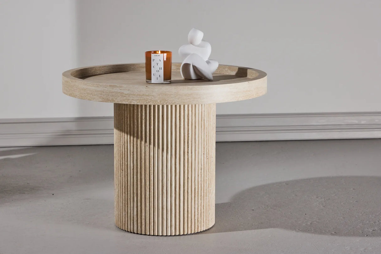 Runder Beistelltisch Krille mit beigem Travertinlook ⌀60 von Venture Home – Bild 31