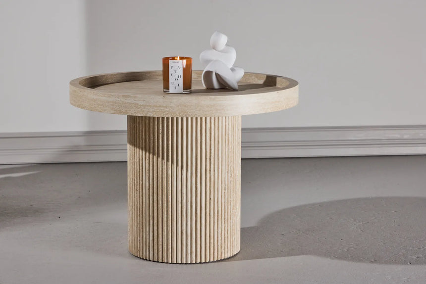 Runder Beistelltisch Krille mit beigem Travertinlook ⌀60 von Venture Home – Bild 31