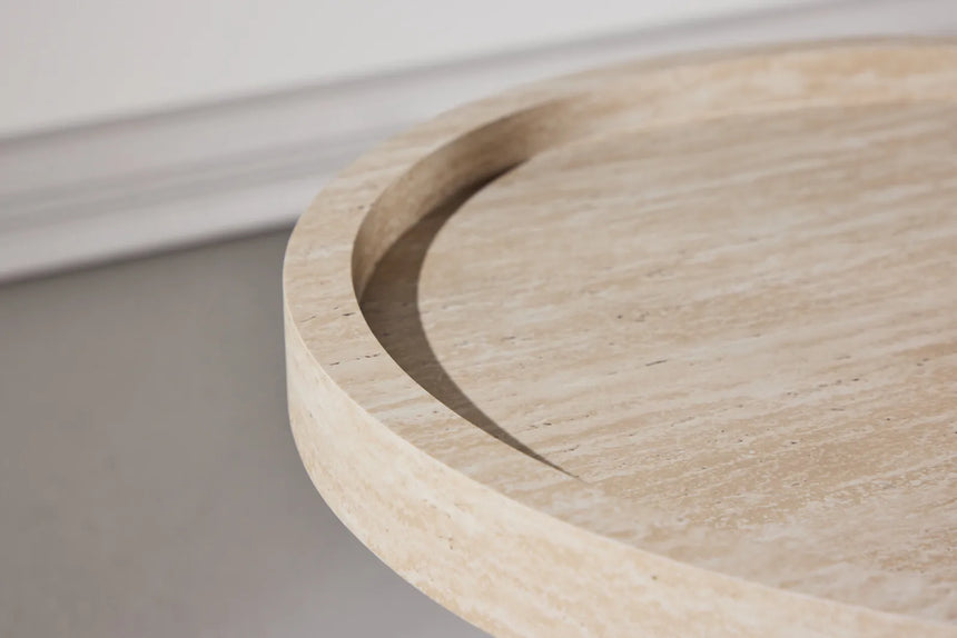 Runder Beistelltisch Krille mit beigem Travertinlook ⌀60 von Venture Home – Bild 34