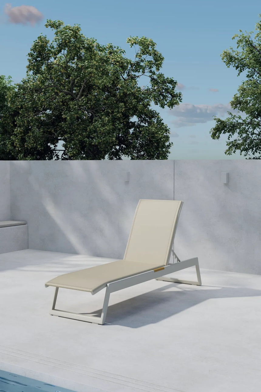 Sonnenliege Mexico aus Textilene, Aluminium und Teak in Beige, 2er-Set von Venture Home – Bild 4