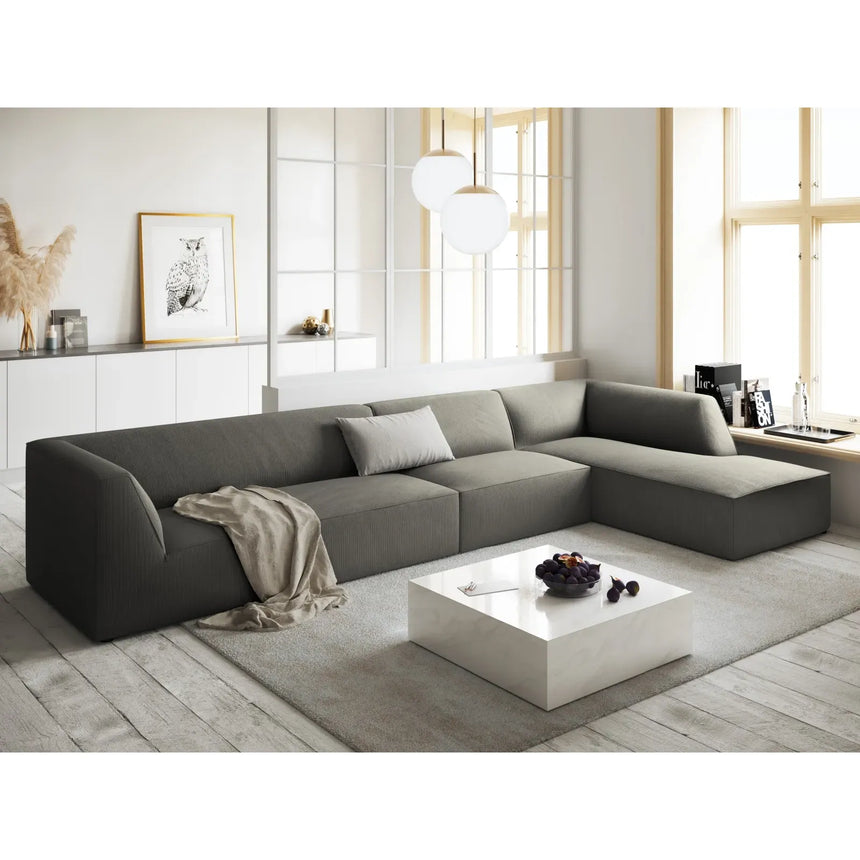 Ruby 5-Sitzer Ecksofa Rechts, mit Bezug aus Samt, Cord oder Strukturstoff, 366x180 cm - ZEN ZONE Furniture