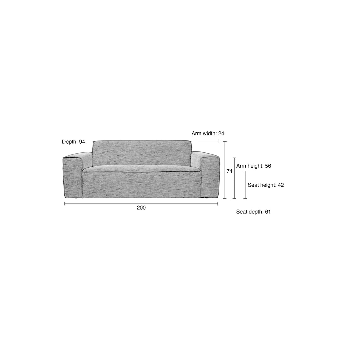 Bor Sofa 2,5-Sitzer Grau 200x94 cm von Zuiver – Produktbild 6