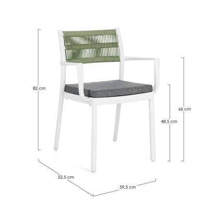 Alvin Stuhl mit Armlehne und Kissen Weiss/Grün - ZEN ZONE Furniture