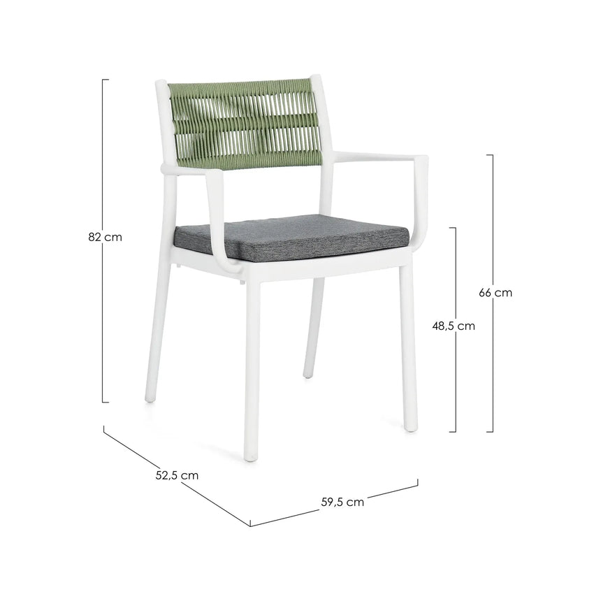 Alvin Stuhl mit Armlehne und Kissen Weiss/Grün - ZEN ZONE Furniture
