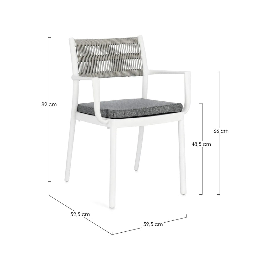 Alvin Stuhl mit Armlehne und Kissen Weiss/Hellgrau - ZEN ZONE Furniture