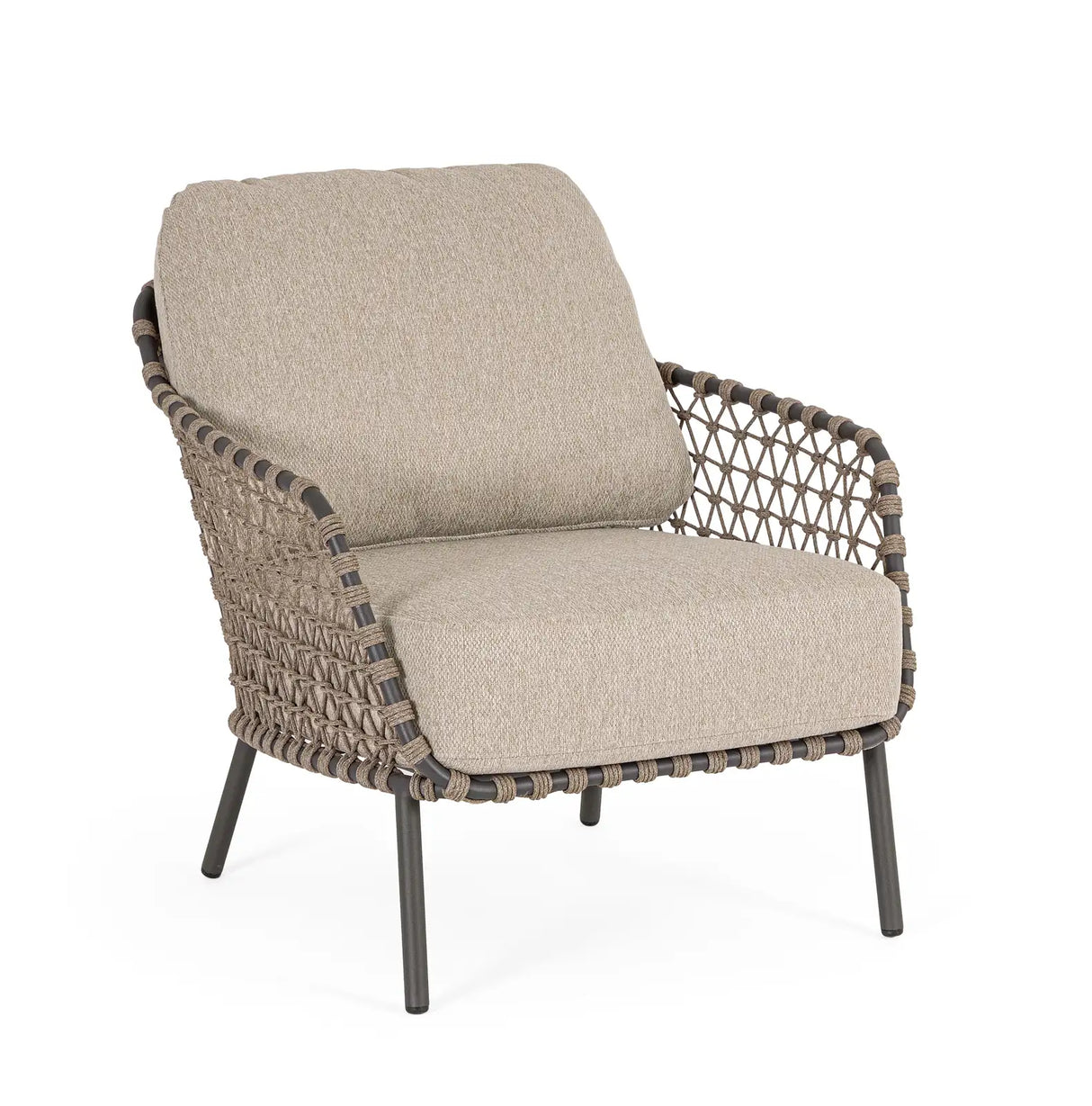 Outdoor Sessel Ivissa mit Armlehnen aus Seil Anthrazit - ZEN ZONE Furniture
