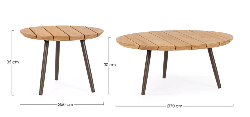 Outdoor Couchtisch 2er-Set Teakholz Talaia D50-D70 Java - ZEN ZONE Furniture