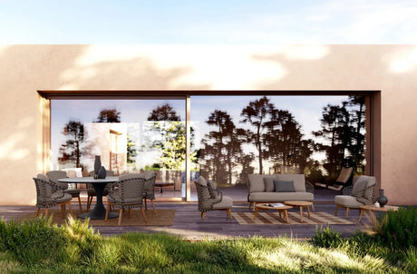 Outdoor Sessel Eularia mit Armlehnen aus Aluminium, Seil und Teakholz - ZEN ZONE Furniture