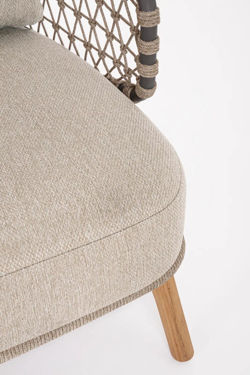 Outdoor Sessel Eularia mit Armlehnen aus Aluminium, Seil und Teakholz - ZEN ZONE Furniture