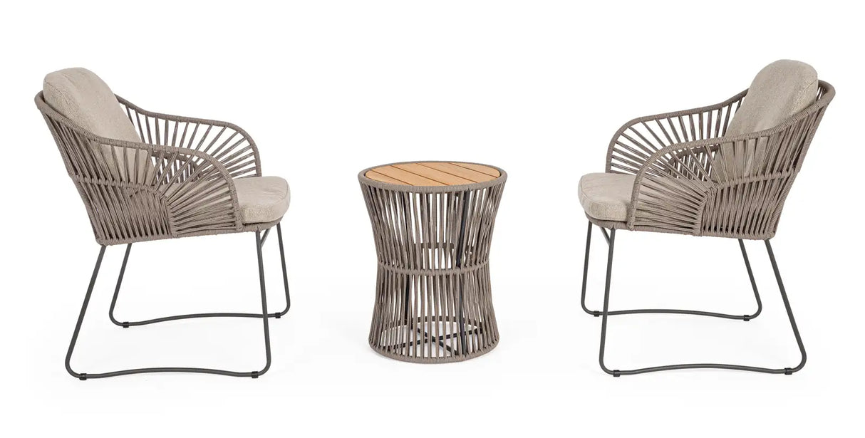 Garten Couchtisch Carles aus Seil und Teakholz 45x45x54 cm - ZEN ZONE Furniture