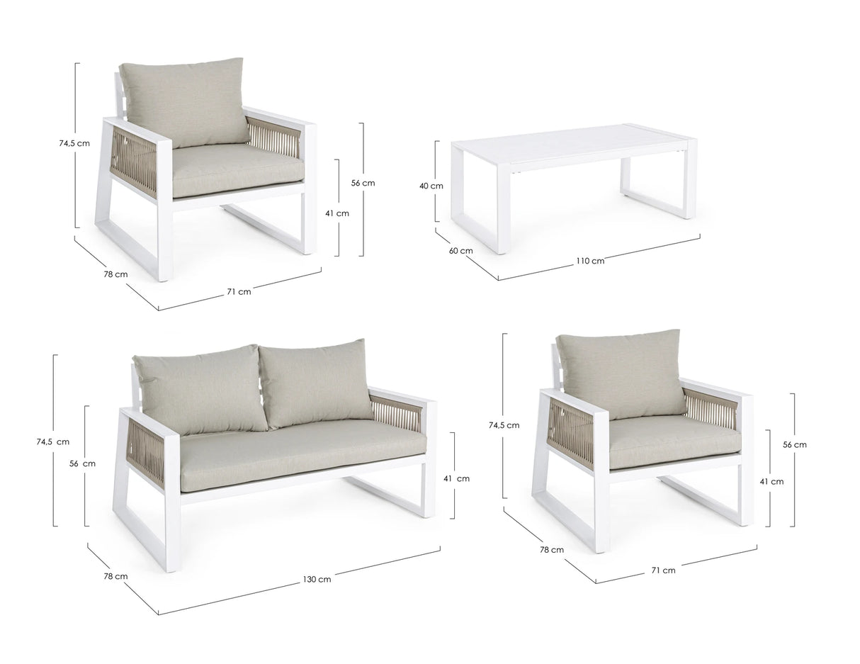 Gartenlounge Set 4er Set mit Kissen Captiva Weiß LH30 - ZEN ZONE Furniture