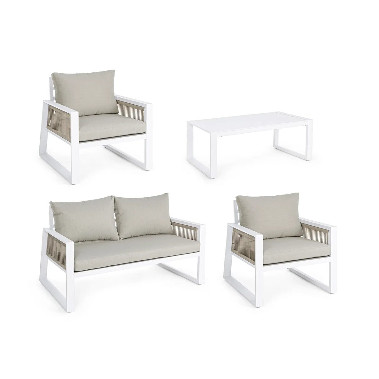 Gartenlounge Set 4er Set mit Kissen Captiva Weiß LH30