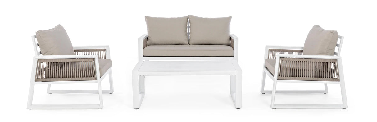 Gartenlounge Set 4er Set mit Kissen Captiva Weiß LH30 - ZEN ZONE Furniture