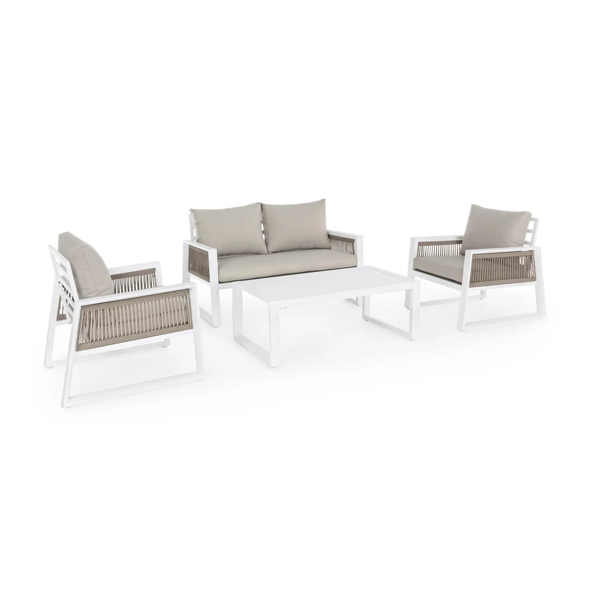 Gartenlounge Set 4er Set mit Kissen Captiva Weiß LH30