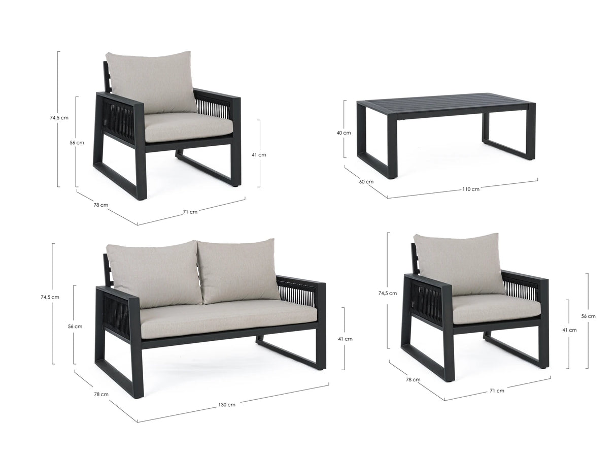 Gartenlounge Set 4er Set mit Kissen Captiva Anthrazit - ZEN ZONE Furniture