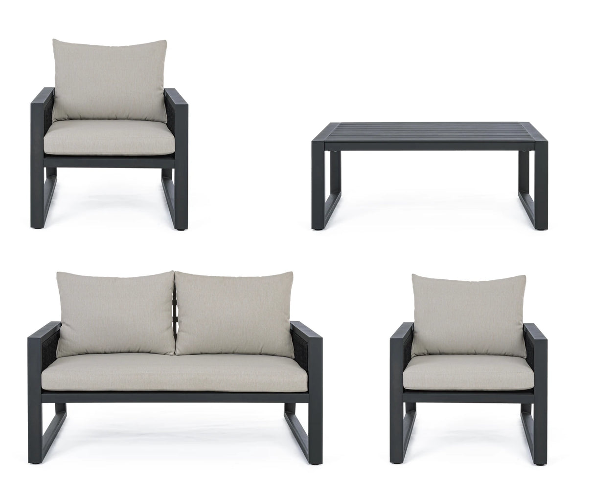 Gartenlounge Set 4er Set mit Kissen Captiva Anthrazit - ZEN ZONE Furniture