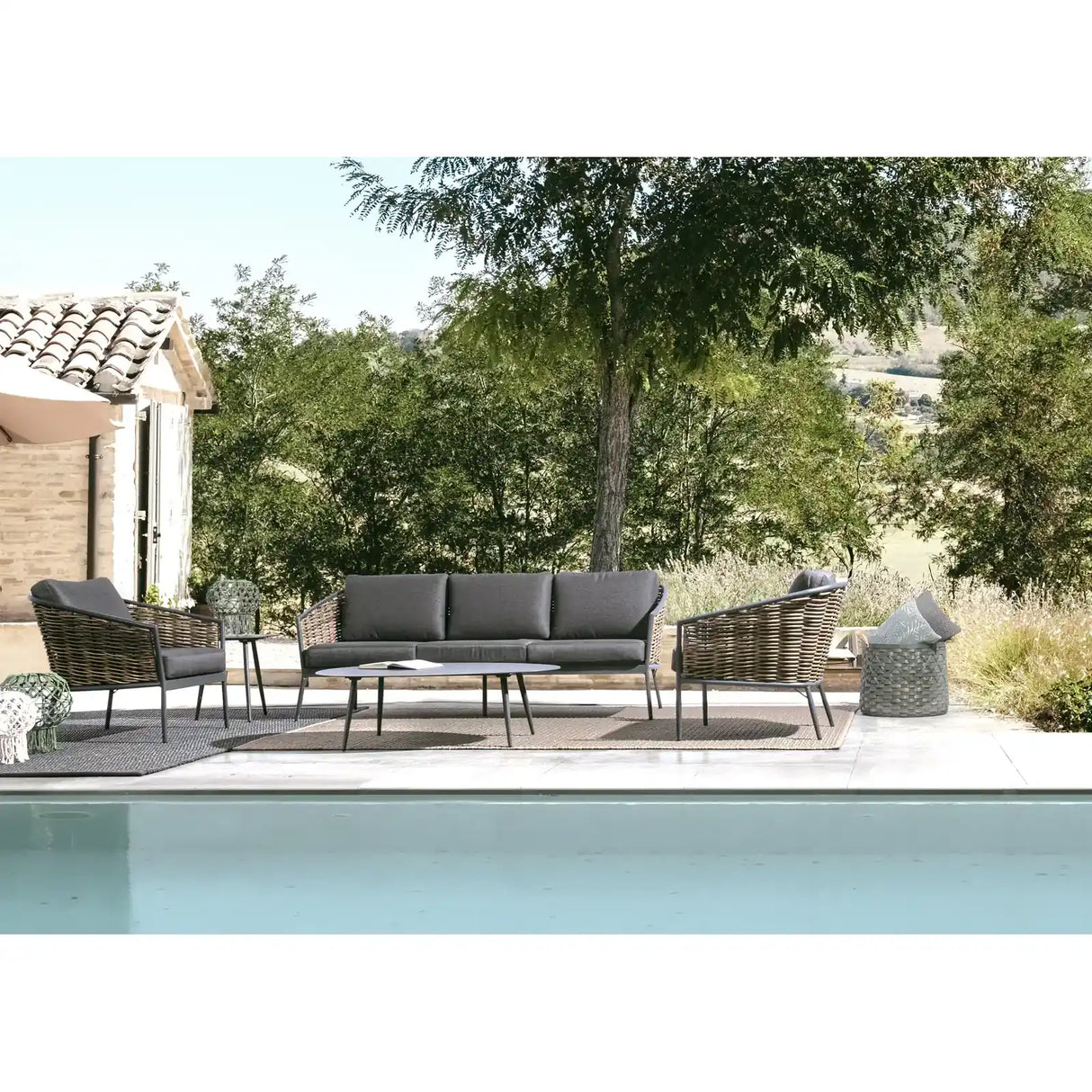 Gartenlounge Set 3er Set Maribela Anthrazit mit Kissen YK13 - ZEN ZONE Furniture