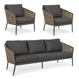 Gartenlounge Set 3er Set Maribela Anthrazit mit Kissen YK13 - ZEN ZONE Furniture