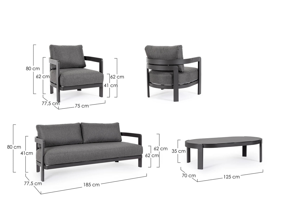 Gartenlounge Set 4er mit Kissen Presley Anthrazit WG21 - ZEN ZONE Furniture