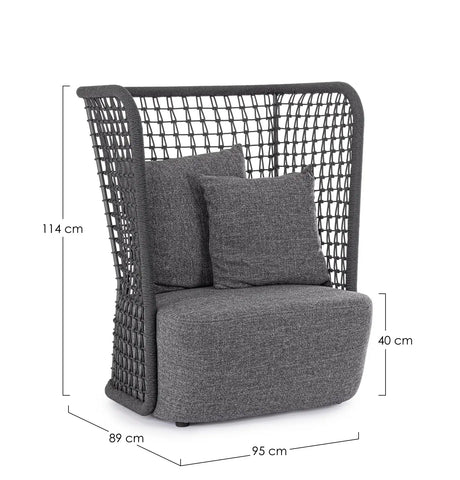Outdoor Sessel Kollar Anthrazit aus Aluminium und Seil - ZEN ZONE Furniture