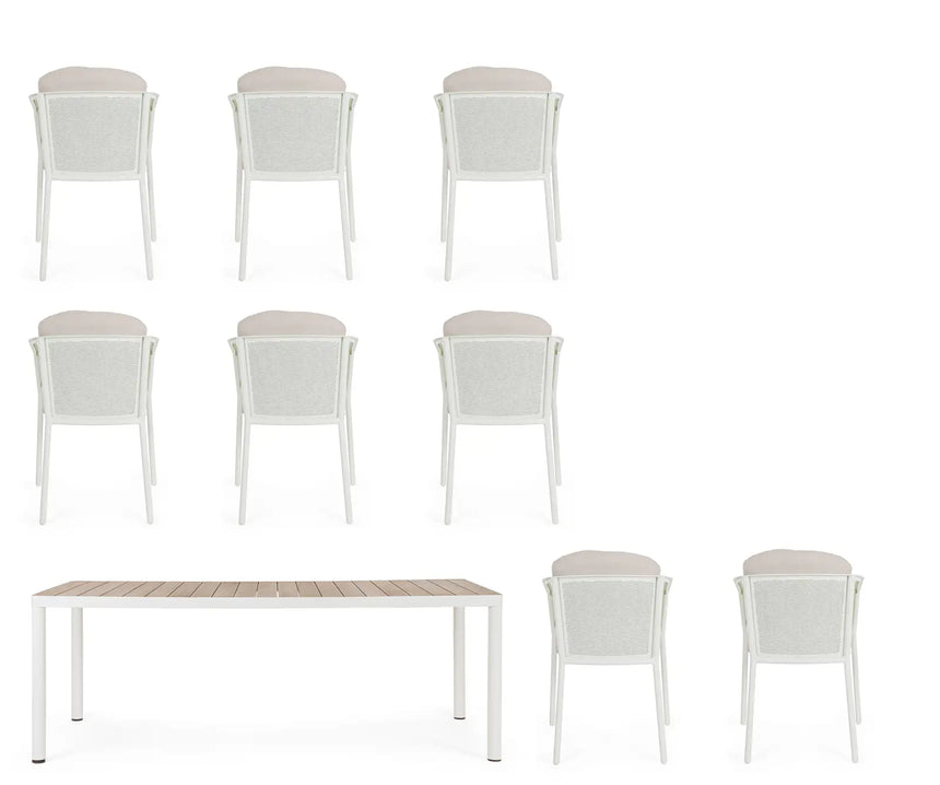 Outdoor Set Ulises Vapor Tisch + 8 Stühle Aluminium Holzoptik - ZEN ZONE Furniture