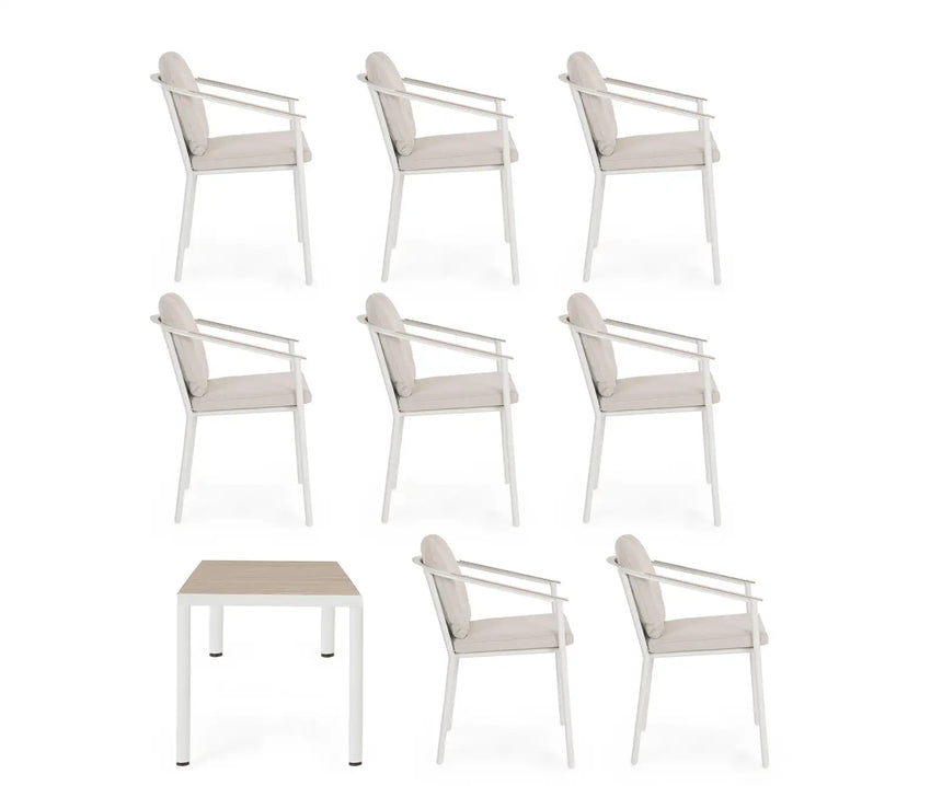 Outdoor Set Ulises Vapor Tisch + 8 Stühle Aluminium Holzoptik - ZEN ZONE Furniture