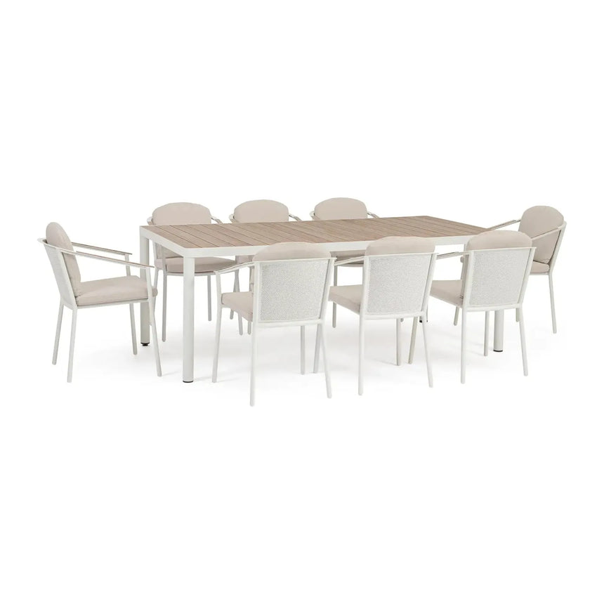 Outdoor Set Ulises Vapor Tisch + 8 Stühle Aluminium Holzoptik - ZEN ZONE Furniture