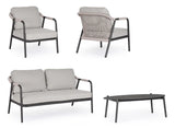 Outdoor 4er-Set Sitzgruppe Miravet JA60/KH Anthrazit aus Aluminium und Seil - ZEN ZONE Furniture