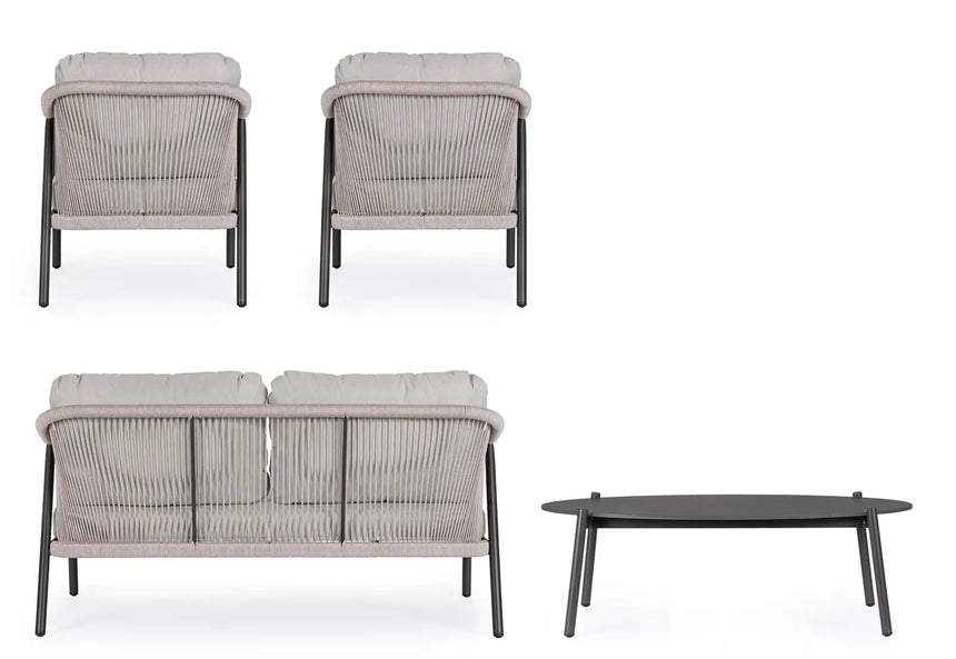 Outdoor 4er-Set Sitzgruppe Miravet JA60/KH Anthrazit aus Aluminium und Seil - ZEN ZONE Furniture