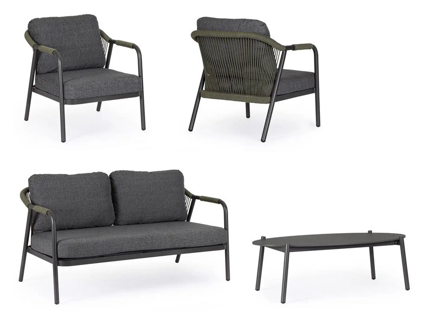 Outdoor 4er-Set Sitzgruppe C-C Miravet Anthrazit/Grün - ZEN ZONE Furniture