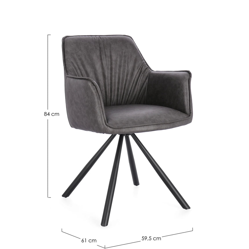 Essstuhl drehbar mit Armlehne Breval Grau - ZEN ZONE Furniture