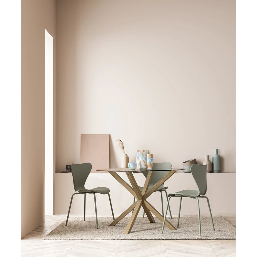 Esstisch Rund mit Natürlichen Beinen 114x75cm Glastisch May - ZEN ZONE Furniture