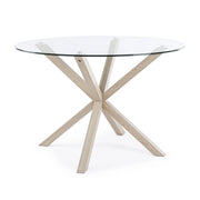 Esstisch Rund mit Natürlichen Beinen 114x75cm Glastisch May - ZEN ZONE Furniture
