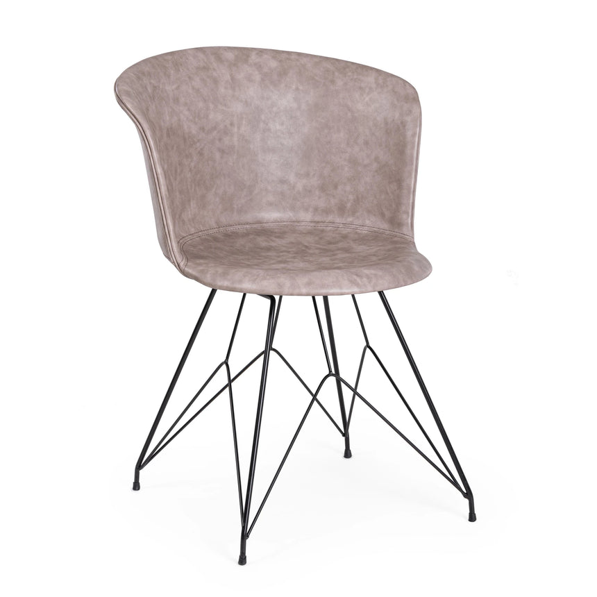 Essstuhl Loft PU Vintage Beige Gestell Schwarz - ZEN ZONE Furniture