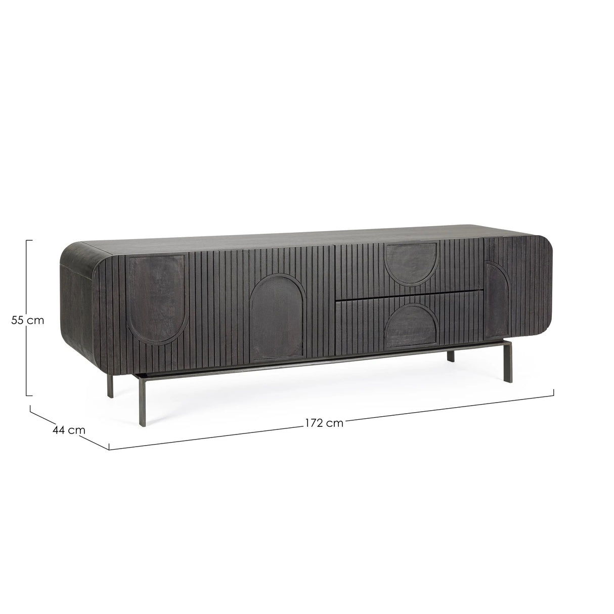 TV Sideboard mit 3 Türen und 2 Schubladen Orissa Schwarz - ZEN ZONE Furniture