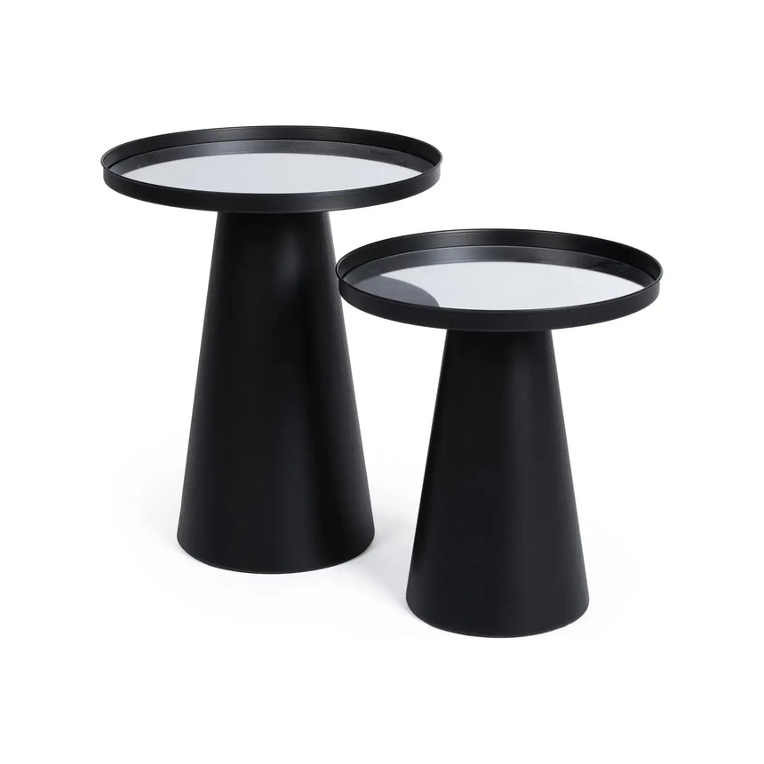 2er Set Beistelltisch Reflex Rund Glasplatte Schwarz - ZEN ZONE Furniture