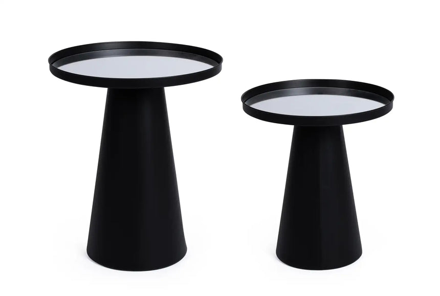 2er Set Beistelltisch Reflex Rund Glasplatte Schwarz - ZEN ZONE Furniture