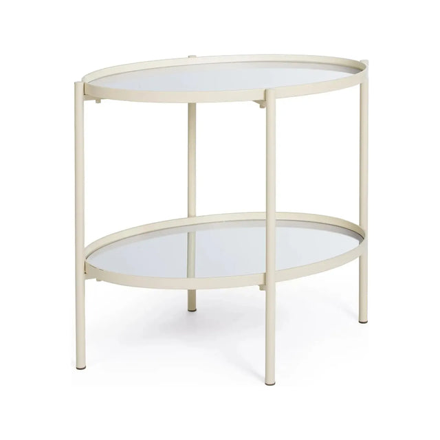 Beistelltisch Jens Oval Glasplatte Elfenbein 64x44 cm - ZEN ZONE Furniture