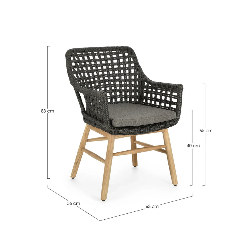 Gartenstuhl mit Armlehne und Kissen Wilson Schwarz - ZEN ZONE Furniture