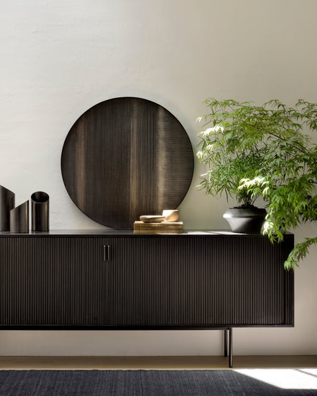 Roller Max Sideboard - lackiertes Teak - off black - 2 Schiebetüren - 224 x 45 x 80 cm - ZEN ZONE Furniture