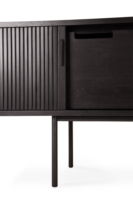 Roller Max TV-Schrank - lackiertes Teak - off black - 2 Schiebetüren - 1 Innenschublade - 162 x 45 x 56 cm - ZEN ZONE Furniture