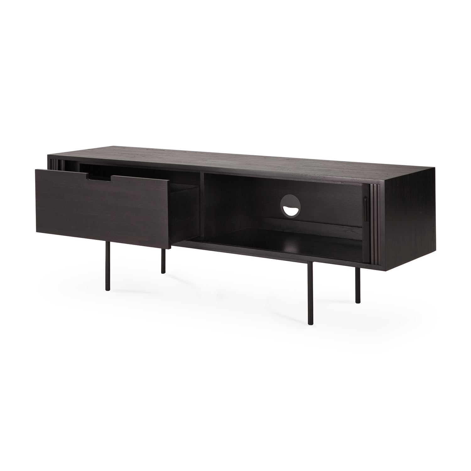 Roller Max TV-Schrank - lackiertes Teak - off black - 2 Schiebetüren - 1 Innenschublade - 162 x 45 x 56 cm - ZEN ZONE Furniture